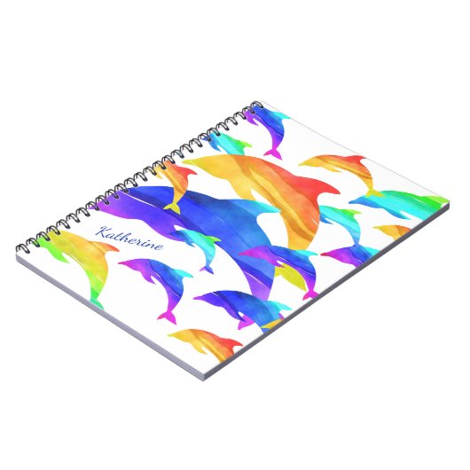 Mooie dolfijnen in regenboog met voornaam notitieboek (Linkerzijde)