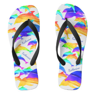 Mooie dolfijnen in regenboog met voornaam teenslippers