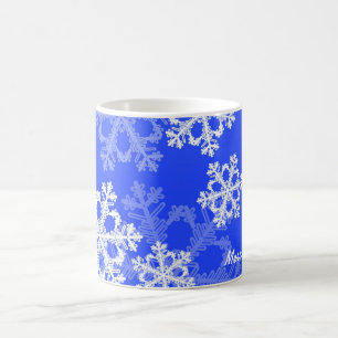 Mooie donkerblauwe en witte Kerstsneeuwvlokken Koffiemok