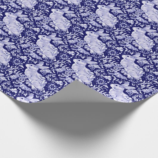 Mooie Donkere Blauw en witte konijn Dedham Delft Cadeaupapier (Hoek)