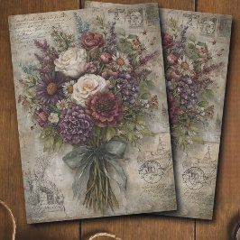 Mooie donkere bloemboeket Ephemera Decoupage Tissuepapier