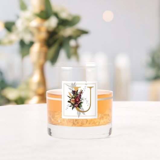 Mooie donkere bloemige goud versierd monogram U Whisky Glas (Insitu (Huwelijk))