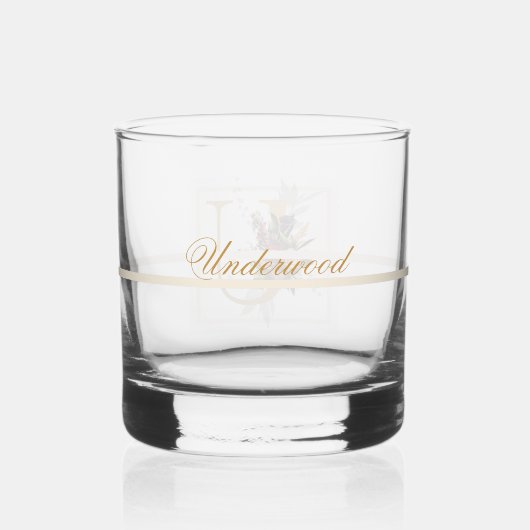 Mooie donkere bloemige goud versierd monogram U Whisky Glas (Achterkant)