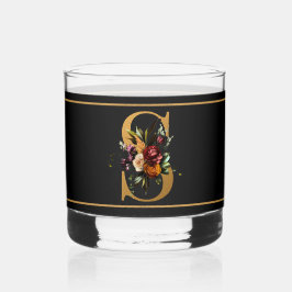 Mooie donkere bloemige versierde gouden monogram S Whisky Glas