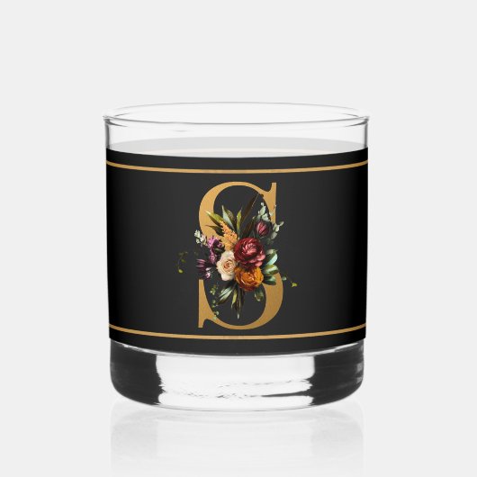 Mooie donkere bloemige versierde gouden monogram S Whisky Glas (Voorkant)