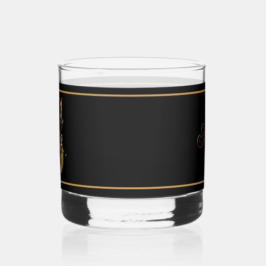 Mooie donkere bloemige versierde gouden monogram S Whisky Glas (Links)