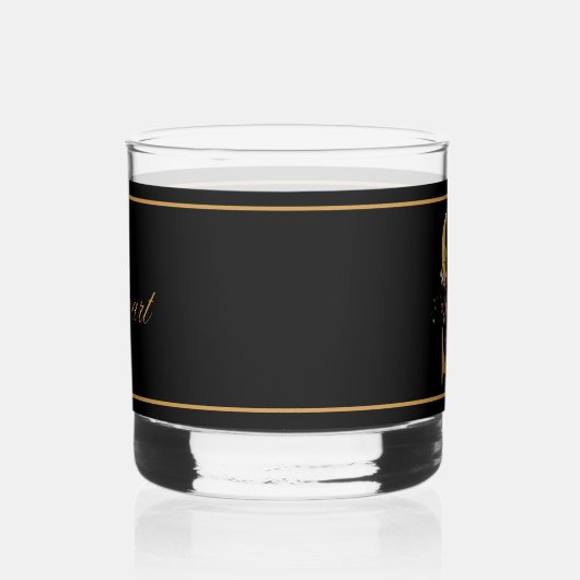 Mooie donkere bloemige versierde gouden monogram S Whisky Glas (Rechts)