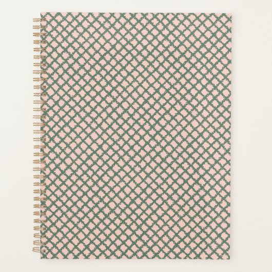 Mooie donkergroene pastelroze ruitenpatroon planner (Voorkant)