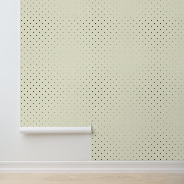 Mooie donkergroene stippen op licht crème behang (Applicatie)
