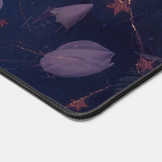 Mooie donkerpaarse bloemen groot bureaumat (Hoek)