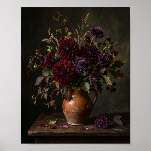 Mooie Donkerpruime Dahlia Hydrangea I Poster