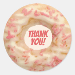 Mooie Donut met Roze Spikkels Dank Je Ronde Sticker