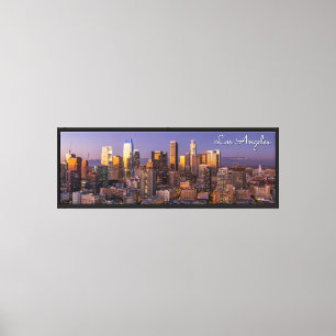 Mooie Downtown Los Angeles bij zonsondergang, Pano Canvas Afdruk