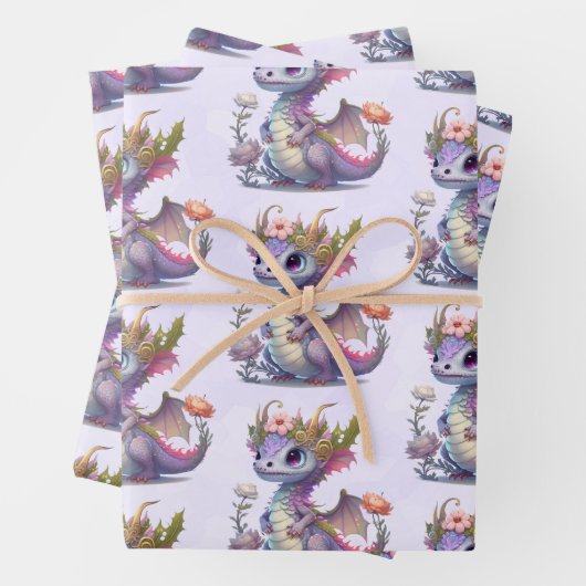 Mooie Draak met Elegant Kroon Patterned Inpakpapier Vel (In situ)