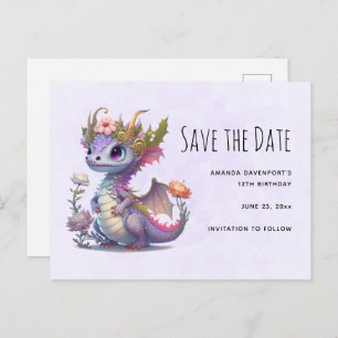 Mooie draak met elegante kroon Save the Date Uitnodiging Briefkaart