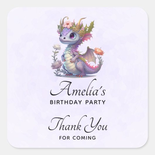 Mooie draak met elegante kroonverjaardag vierkante sticker (Voorkant)