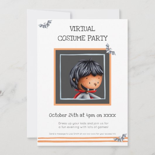 Mooie Dracula en Vleermuizen Virtuele Verkleedfees Kaart (Voorkant)