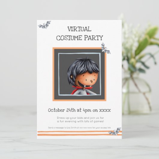 Mooie Dracula en Vleermuizen Virtuele Verkleedfees Kaart (Staand voorkant)