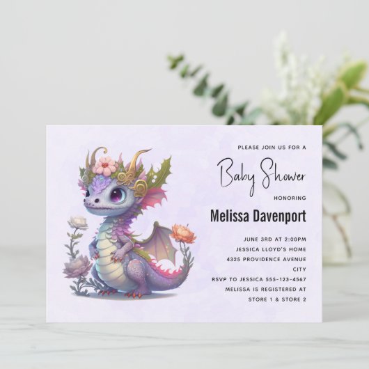 Mooie Dragon met Elegant Crown Baby shower Kaart (Staand voorkant)