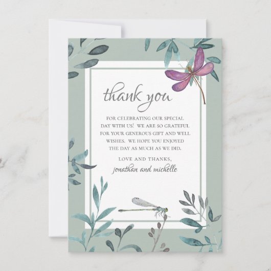 Mooie Dragonfly en een Grieks huwelijk in de tuin Bedankkaart (Voorkant)