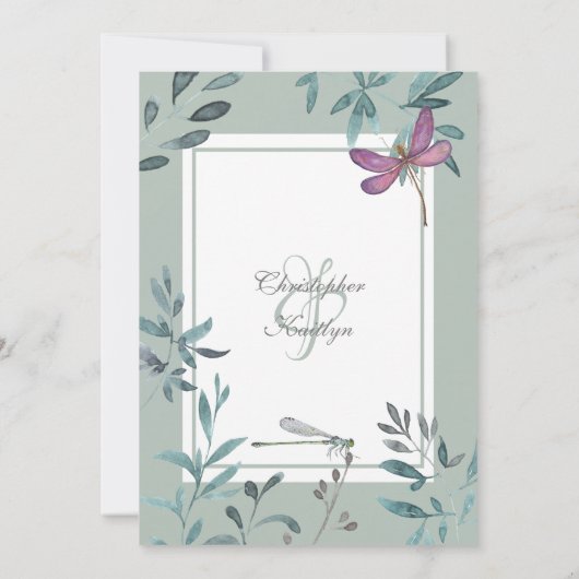 Mooie Dragonfly en een Grieks huwelijk in de tuin Kaart (Achterkant)