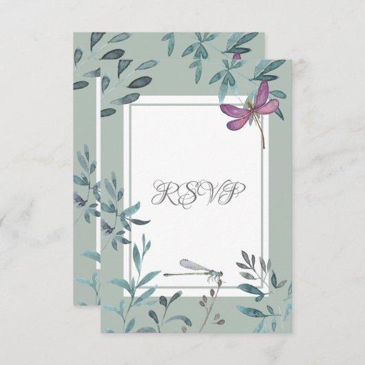 Mooie Dragonfly en een Grieks huwelijk in de tuin RSVP Kaartje (Voorkant / Achterkant)