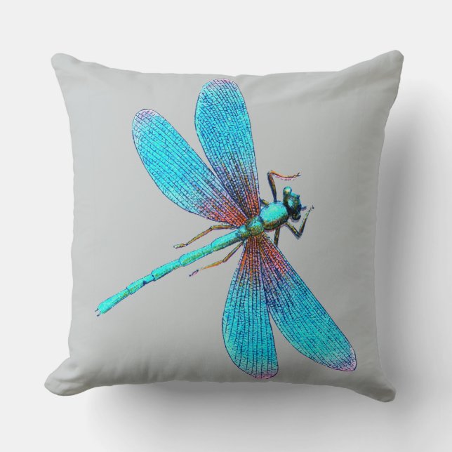 Mooie Dragonfly met Bright Blue Turquoise Kussen (Voorkant)