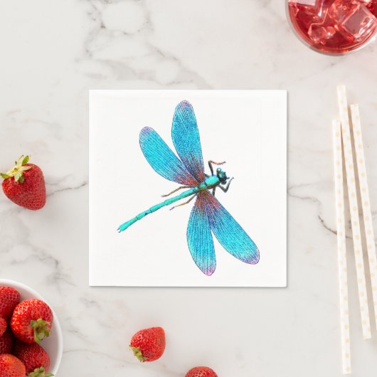 Mooie Dragonfly met Bright Blue Turquoise Servetten (Insitu)