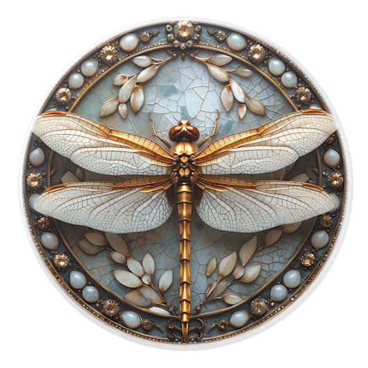 Mooie Dragonfly Pareltjes Gouden Moeder van Pearl Keramische Knop (Voorkant)