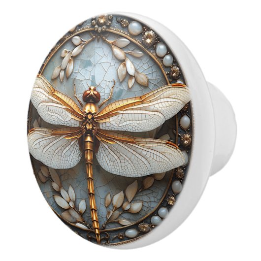 Mooie Dragonfly Pareltjes Gouden Moeder van Pearl Keramische Knop (Rechts)