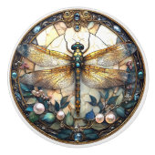 Mooie Dragonfly Roze Parels Turquoise Pareltjes Keramische Knop (Voorkant)
