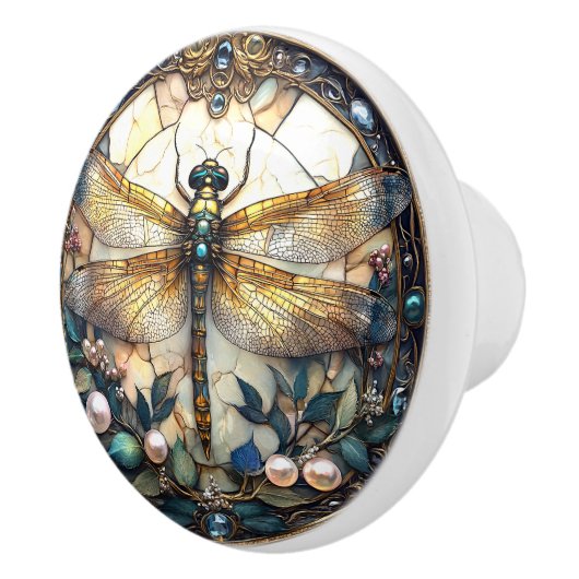 Mooie Dragonfly Roze Parels Turquoise Pareltjes Keramische Knop (Rechts)