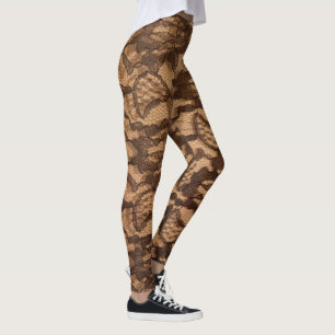 Mooie Dressy Lace Look Brown Yoga Leggings