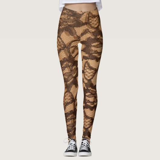 Mooie Dressy Lace Look Brown Yoga Leggings (Voorkant)