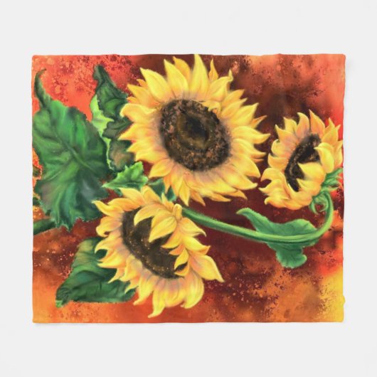 Mooie drie zonnebloemen - gemigreerde schilderkuns fleece deken (Voorkant (Horizontaal))