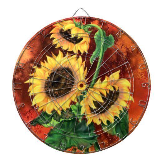Mooie drie zonnebloemen kunstbord - Schilderen Dartbord (Voorkant)