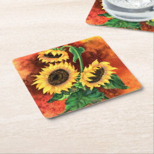Mooie drie zonnebloemen - Migned Art Painting Kartonnen Onderzetters