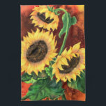 Mooie drie zonnebloemen - Migned Art Painting Theedoek<br><div class="desc">Mooie drie zonnebloemen</div>