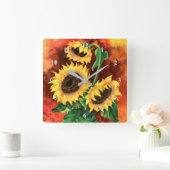 Mooie drie zonnebloemen - Migned Art Painting Vierkante Klok (Huis)