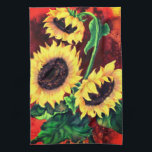 Mooie drie zonnebloemen - Migned Painting Theedoek<br><div class="desc">Mooie drie zonnebloemen</div>