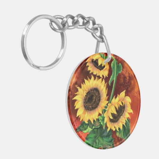 Mooie drie zonnebloemen Sleutelhanger - Schilderen (Voorkant Links)