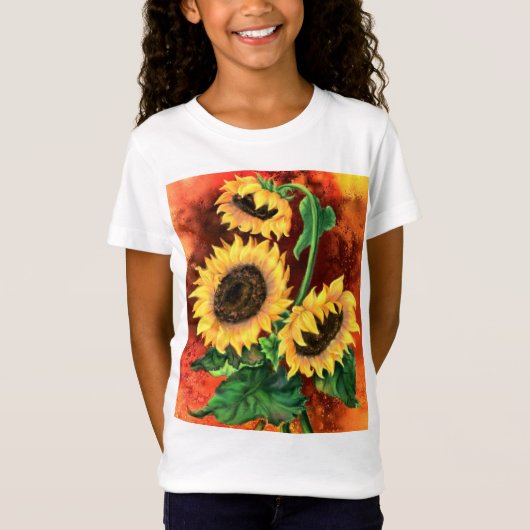 Mooie drie zonnebloemen T-Shirt - Schilderen (Voorkant)