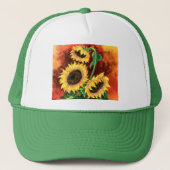 Mooie drie zonnebloemen — Trekker Hat - Schilderen Trucker Pet (Voorkant)