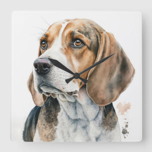 MOOIE DRIEKLEURIGE BEAGLE HOUND DOG VIERKANTE KLOK
