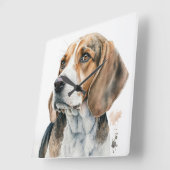 MOOIE DRIEKLEURIGE BEAGLE HOUND DOG VIERKANTE KLOK (Hoek)