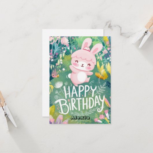 Mooie Dromerige Bunny Digitale Verjaardag Kaart (Voorkant / Achterkant in situ)