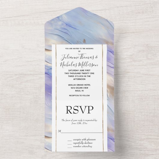 Mooie dromerige Paarse Blauwe Gouden Champagne Par All In One Uitnodiging (Binnen)