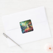 Mooie dromerige vlinders & Kat Vierkante Sticker (Envelop)