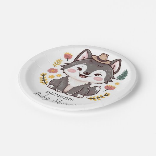 Mooie dromerige Wolf Baby shower Papieren Bordje (Gekanteld)