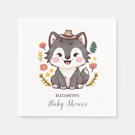 Mooie dromerige Wolf Baby shower Servet (Voorkant)